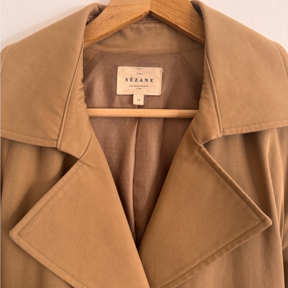 Sezane Scott Camel Double-Breasted Trench Coat - Picture 2 of 4